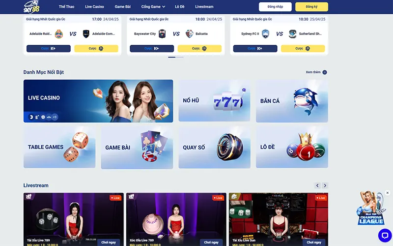 Một số trò chơi tiêu biểu tại SKY88 từ casino đến thể thao và slot gameGame nổi bật tại SKY88