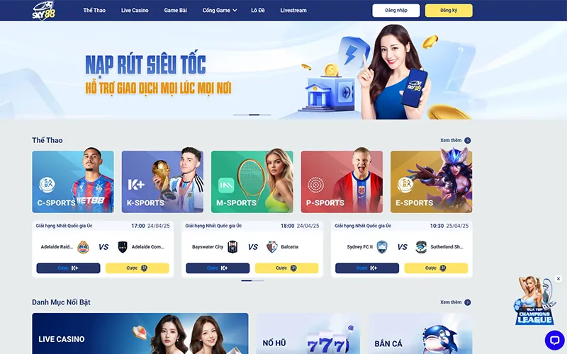 Giao diện trang chủ nhà cái SKY88 với thiết kế thân thiệnGiao diện website SKY88 trên máy tính