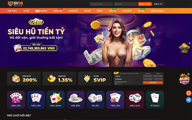 Giao diện trực tuyến của nhà cái SV88Giao diện website SV88 – Nhà cái uy tín quốc tế