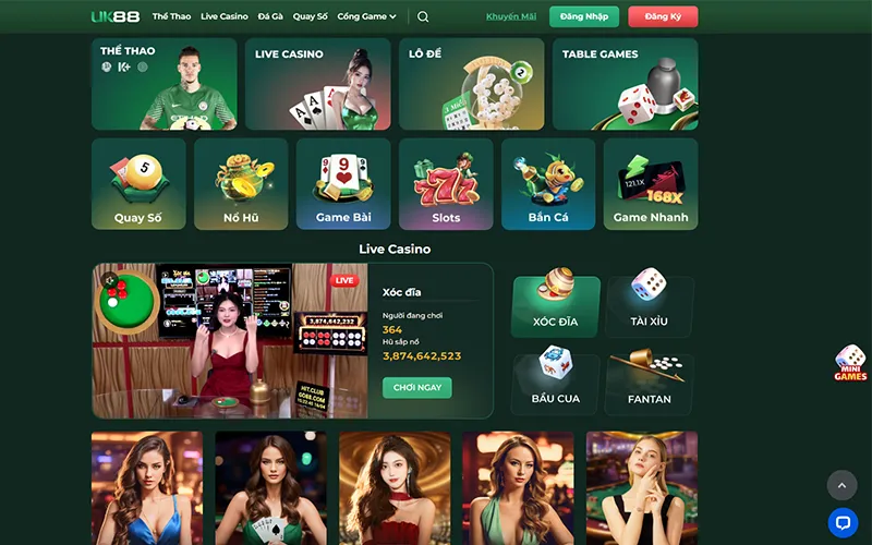 Giao diện cá cược thể thao, casino và slot game đa dạng tại UK88Giao diện sản phẩm cá cược nổi bật trên nhà cái UK88