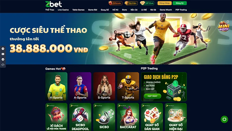 Giao diện sản phẩm đa dạng tại ZBET từ thể thao đến game đổi thưởngDanh mục sản phẩm cá cược ZBET