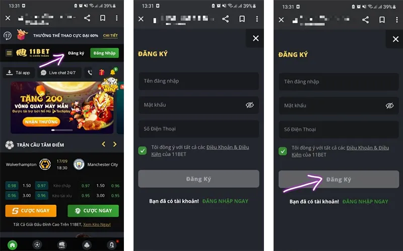 Đăng ký tài khoản 11BET dễ dàng chỉ với vài bước trên điện thoạiTạo tài khoản 11BET trên điện thoại