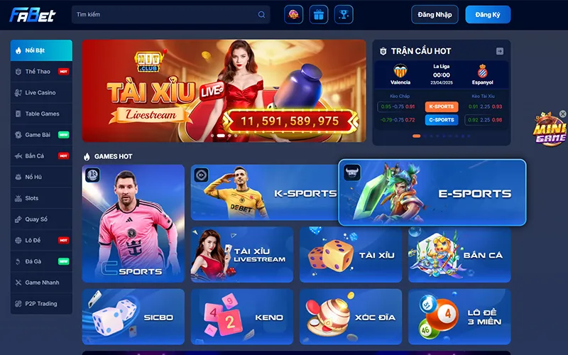 Giao diện trang chủ FABET với nút Đăng Ký để bắt đầu tạo tài khoảnTrang chủ FABET với nút Đăng Ký nổi bật