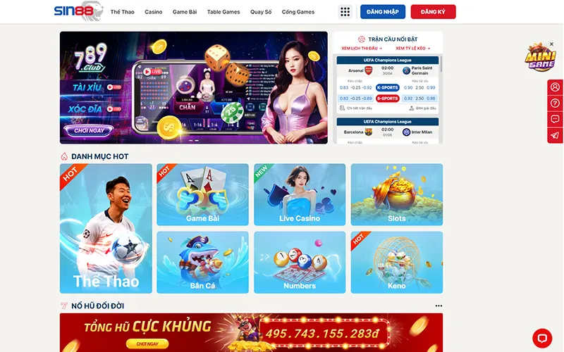 Kho trò chơi cá cược trực tuyến tại nhà cái SIN88Hệ sinh thái giải trí trực tuyến tại SIN88