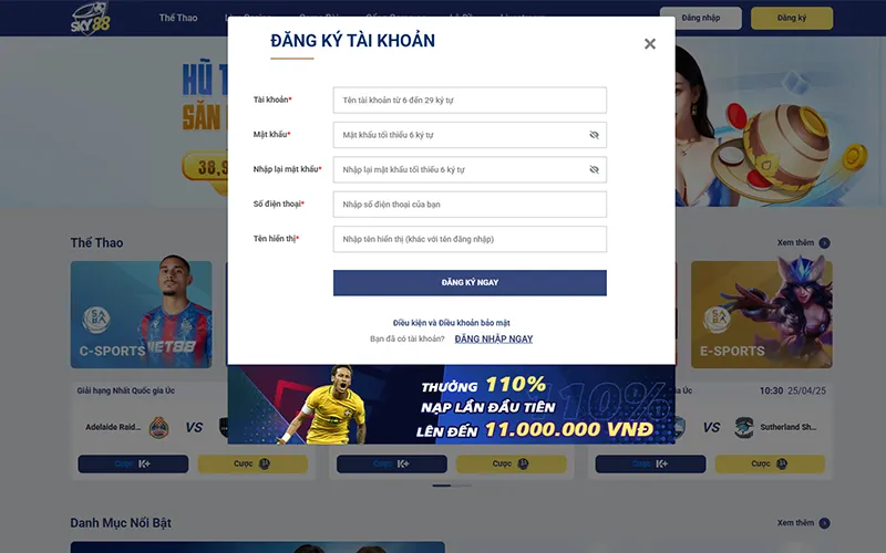Giao diện xác nhận đăng ký tài khoản SKY88 Xác nhận đăng ký SKY88 thành công