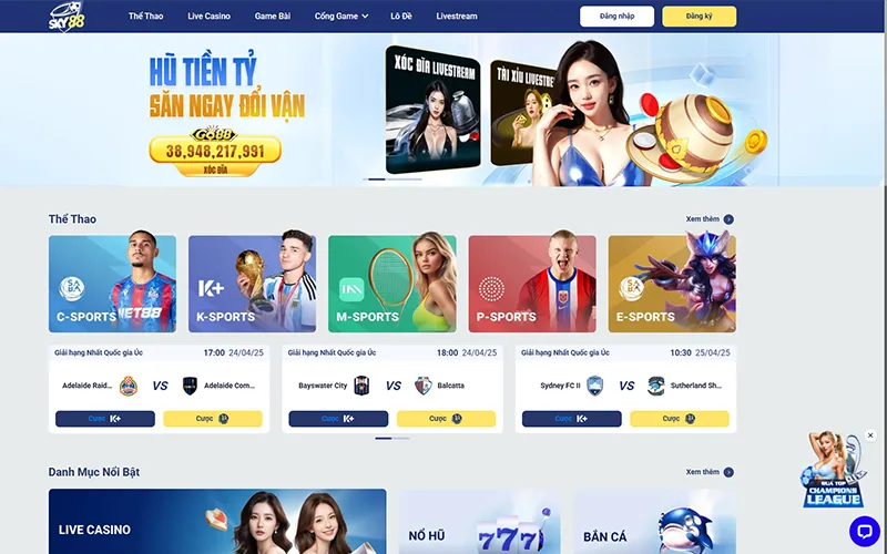 Giao diện trang chủ chính thức của SKY88Trang chủ nhà cái SKY88 sở hữu lượng thành viên đông đảo