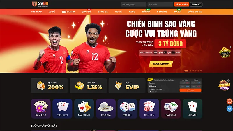 Giao diện nhà cái uy tín SV88Giao diện tổng thể nhà cái SV88