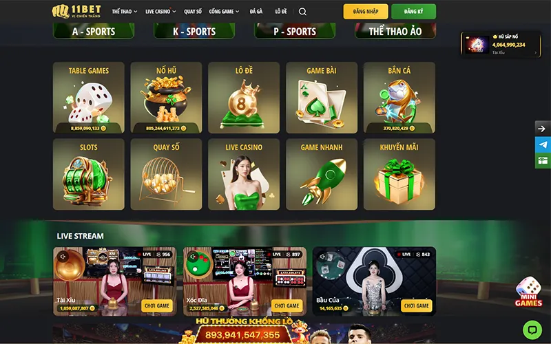 Hệ sinh thái cá cược toàn diện tại nhà cái 11BETSản phẩm cá cược tại 11BET