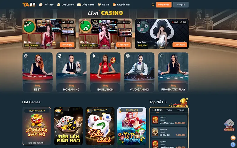 Giao diện tổng quan sản phẩm cá cược tại TA88Hệ sinh thái game cá cược trực tuyến tại TA88