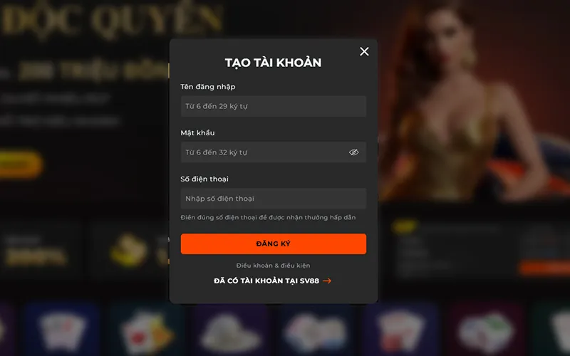 Hướng dẫn đăng ký SV88 - Cách tạo tài khoản tại SV88