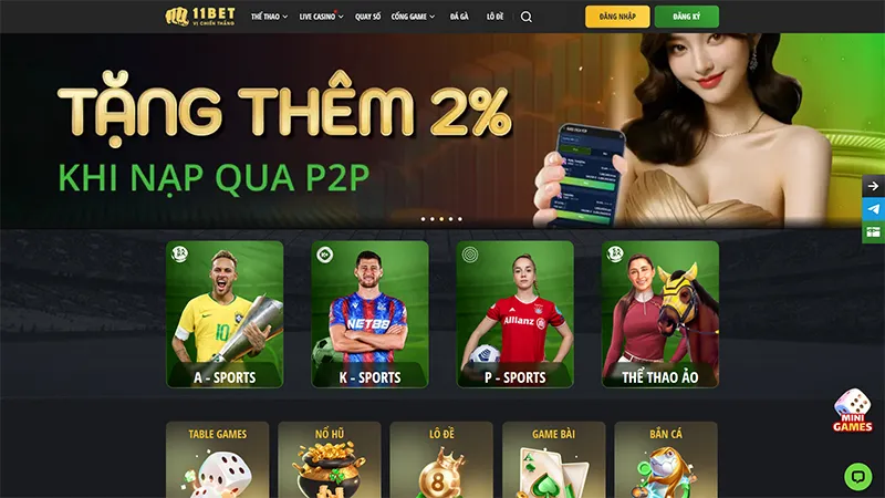 Giao diện chính thức của nhà cái 11BET hỗ trợ tiếng Việt