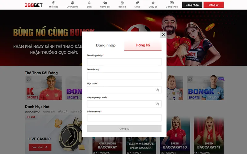 Các thông tin cơ bản cần điền khi đăng ký tài khoản 388BETAlt: Nhập các thông tin đăng ký 388BET