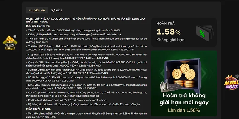 Khuyến mãi Live Casino OXBET hoàn trả cao